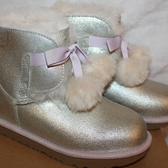 NIB UGG GITA SPARKLE GOLD PINK LEATHER BOOTS GIRLS NEW - Picture 8 of 8